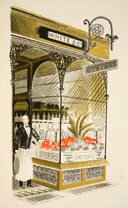 Oyster Bar, ilustracja z „High Street” J.M. Richardsa, wydrukowana przez Curwen Press, wyd. według życia na wsi autorstwa Eric Ravilious