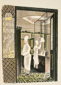 Restauracja i Grill Room, ilustracja z "High Street" J.M. Richardsa, wydrukowana przez Curwen Press, opublikowana przez Country Life, 1938. autorstwa Eric Ravilious