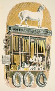 Saddler and Harness Maker, ilustracja z „High Street” J.M. Richardsa, wydrukowana przez Curwen Press, wyd. przez Życie na wsi, 1938 autorstwa Eric Ravilious