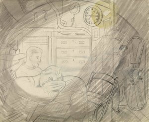 Kabina (lub kwadrat) starszych oficerów okrętu podwodnego. Seria ołówków autorstwa Erica Raviliousa (1903-1942), zaokrętowanego na okręcie podwodnym podczas II wojny światowej (1939-1945). autorstwa Eric Ravilious
