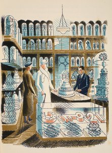 Tort weselny, ilustracja z "High Street" J.M. Richardsa, wydrukowana przez Curwen Press, opublikowana przez Country Life, 1938. autorstwa Eric Ravilious