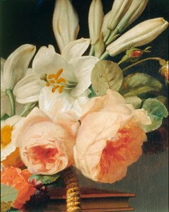 Bukiet lilii i róż w koszu ułożony na ... autorstwa Erich Lessing