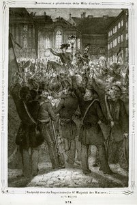 Konstytucja cesarza Ferdynanda jest odczytywana na placu Michaeler przed Pałacem Cesarskim. autorstwa Erich Lessing