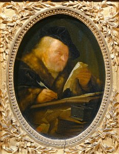 Stary człowiek piszący ... autorstwa Erich Lessing