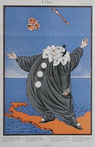 Karykatura Benito Mussoliniego (1883-1945), z magazynu „Simplicissimus”. 8 lutego 1926 (kolor lito) autorstwa Erich Schilling