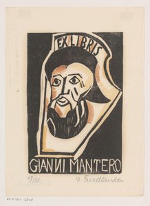 Ekslibris van Gianni Mantero autorstwa Erna Levy Friedländer (signed by artist)