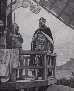 Król Edward III w bitwie pod Crecy, Francja, 26 sierpnia 1346 (lito) autorstwa Ernest (after) Board