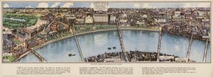 Mapa z lotu ptaka hotelu Savoy w Londynie, ok. 1940 r. (litografia kolorowa) autorstwa Ernest (after) Coffin