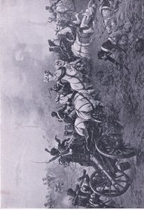 Zdobycie francuskiej baterii przez 52 Pułk Piechoty Lekkiej Oxfordshire pod Waterloo 18 czerwca 1815 , ilustracja z brytyjskich bitew lądowych i morskich , 1915 autorstwa Ernest Crofts