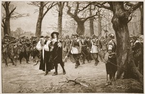 Karol I w drodze na egzekucję, ilustracja z „Kościoła anglikańskiego: historia dla ludu” autorstwa H.D.M. Spence-Jones, wyd. ok. 1910 (zdjęcie w sepii) autorstwa Ernest Crofts