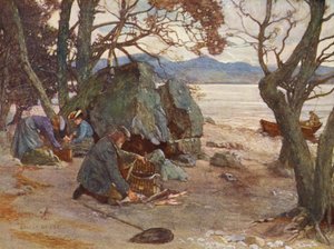 Lunch na Loch Awe (kolorowa litografia)