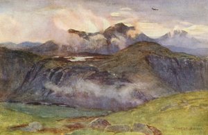 Merrick i Loch Enoch ze szczytu Corscrine (kolorowa litografia) autorstwa Ernest Edward Briggs