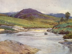 Czarna woda Dee powyżej mostu (kolorowa litografia) autorstwa Ernest Edward Briggs