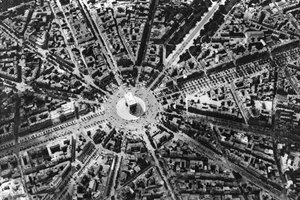 Widok z lotu ptaka na Place de LEtoile i Łuk Triumfalny, Paryż, 1931