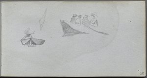 Szkicownik, strona 25: Studia postaci w łodziach. autorstwa Jean Louis Ernest Meissonier