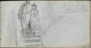Szkicownik, strona 64: Figury na schodach. autorstwa Jean Louis Ernest Meissonier