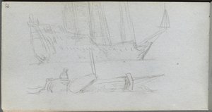 Szkicownik, strona 85: Studium statku i boi. autorstwa Jean Louis Ernest Meissonier