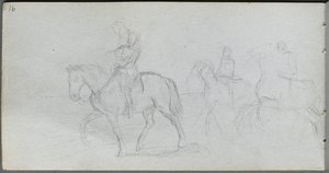 Szkicownik, strona 91: Postacie na koniu. autorstwa Jean Louis Ernest Meissonier