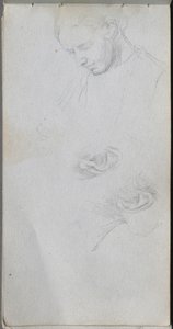 Szkicownik, strona 96: Studium twarzy, uszy. autorstwa Jean Louis Ernest Meissonier