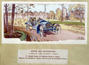 Wyścigi samochodowe: cięcie wozów w 1906 r. - rysunek Ernesta Montauta (1878-1909). autorstwa Ernest Montaut