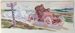 Henri Fournier w swoim Morsie startujący w rajdzie Paryż-Berlin w 1901 r., ok. 1910 r.