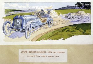 Wyścigi: Puchar Gordona Bennetta (Gordon-Bennett) w 1904 r. - rysunek Ernesta Montauta (1878-1909). autorstwa Ernest Montaut