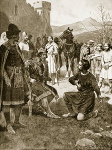 David, król Szkotów, wymierza sprawiedliwość, ilustracja z "Hutchinson
