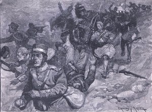 Ucieczka Greków w Larisie, ilustracja z Cassells History of England, 1900 autorstwa Ernest Prater