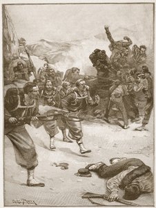 Żuawowie zajęli jedną z barykad błyskawiczną szarżą bagnetową, ilustracja z „Bitwy XIX wieku” autorstwa Archibalda Forbesa, G.A. Henty i major Arthur Griffiths