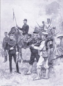Typy żołnierzy japońskich, ilustracja z Historii wojny rosyjsko-japońskiej w Cassells, t. 1, ok. 1900 autorstwa Ernest Prater