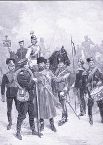 Rodzaje żołnierzy rosyjskich, ilustracja z Historii wojny rosyjsko-japońskiej w Cassells t. 1, ok. 1900 autorstwa Ernest Prater