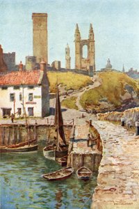 Ruiny katedry, St. Andrews, Z portu (kolor lito) autorstwa Ernest William Haslehust