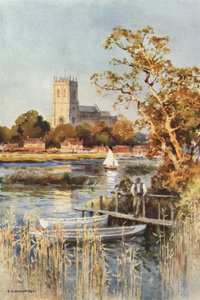 Christchurch Priory z Wick Ferry (kolor lito) autorstwa Ernest William Haslehust