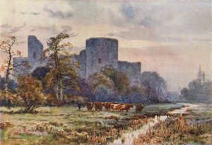 Zamek Pevensey z łąk (kolor lito) autorstwa Ernest William Haslehust