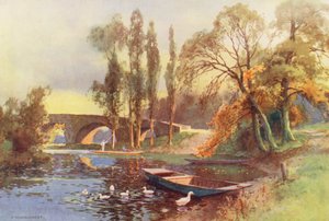 Tamiza: Chertsey Bridge (kolorowa litografia) autorstwa Ernest William Haslehust