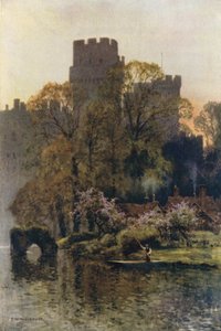 Zamek Warwick od strony rzeki (kolor lito) autorstwa Ernest William Haslehust