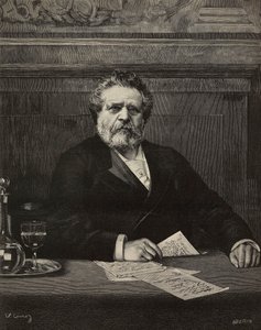 Giosue Carducci (1835-1907), włoski poeta i pisarz, laureat Nagrody Nobla w 1906, rycina Ernesto Mancastroppa z obrazu Vittorio Corcos, z L
