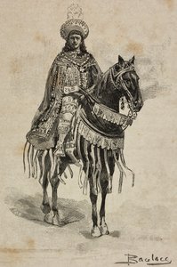 Książę Neapolu w kostiumie Wielkiego Mistrza Zakonu Zwiastowania na Turnieju w Villa Borghese z okazji srebrnego ślubu Umberto I i Małgorzaty Sabaudzkiej, Rzym, Włochy autorstwa Ernesto Mancastroppa