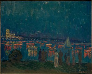 Parada lampionów na Außenalster z Uhlenhorster Fährhaus w tle