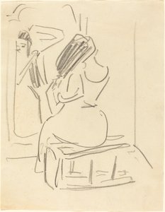 Kobieta czesząca włosy przed lustrem, koniec XIX-początek XX wieku. autorstwa Ernst Ludwig Kirchner