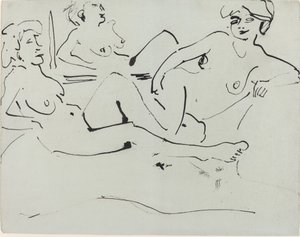 Dodo i starsza kobieta leżąca przed lustrem, 1909. autorstwa Ernst Ludwig Kirchner