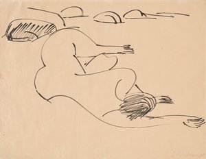 Erna leżąca na plaży wśród skał, 1912. autorstwa Ernst Ludwig Kirchner