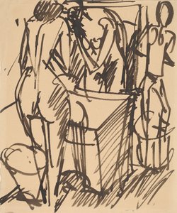 Akt z lustrem, stojący przed umywalką, 1908-1910. autorstwa Ernst Ludwig Kirchner