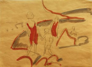 Kąpiących się na plaży Fehmarn autorstwa Ernst Ludwig Kirchner
