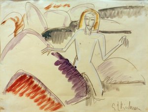 Kąpiący się na kamieniach autorstwa Ernst Ludwig Kirchner
