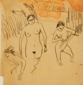 Kąpiący się na stawach Moritzburg (Fränzi po lewej) autorstwa Ernst Ludwig Kirchner