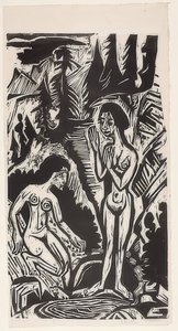 Kąpiący się w skałach. 1921 autorstwa Ernst Ludwig Kirchner