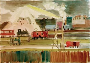 Dworzec kolejowy, gdy zachodzi słońce autorstwa Ernst Ludwig Kirchner