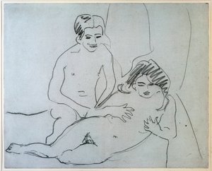 Para Naga para leżąca na łóżku - rysunek Ernsta Ludwiga Kirchnera (1880-1938) Nowy Jork, Museum of Modern Art autorstwa Ernst Ludwig Kirchner