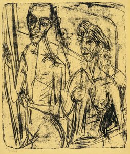 Para w pokoju, nagi mężczyzna z kobietą autorstwa Ernst Ludwig Kirchner